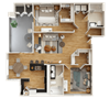 2 Bedroom 2 Bath 3D floor plan